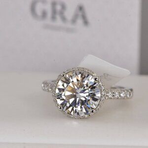 GRA Certified Double Halo 6.8ct Brilliant Round Cut Moissanite Ring 925 Sterling